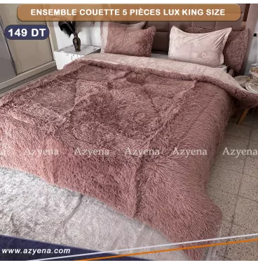Ensemble Luxe Grand Taille : Couette en Fourrure avec Verso Velours - 5 Pièces