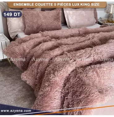 Ensemble Luxe Grand Taille : Couette en Fourrure avec Verso Velours - 5 Pièces