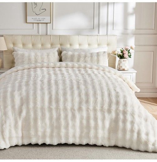 LUX -Ensemble Couette Fluffy Lotus en Fourrure Lapin - 5 Pièces