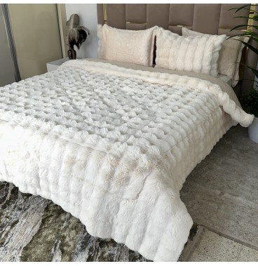 LUX -Ensemble Couette Double face en Fourrure Lapin - 5 Pièces