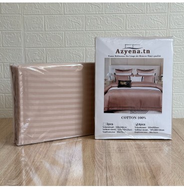 Parure de Lit 4 Pièces Coton – Douceur & Élégance Rayures Satinées