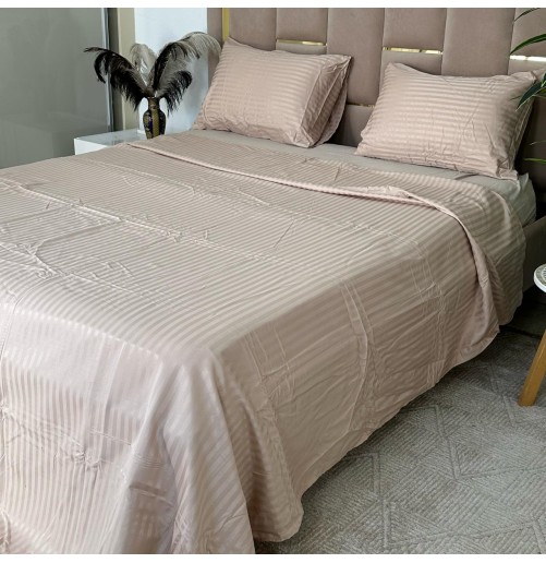 Parure de Lit 4 Pièces Coton – Douceur & Élégance Rayures Satinées