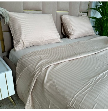 Parure de Lit 4 Pièces Coton – Douceur & Élégance Rayures Satinées