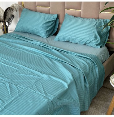 Parure de Lit 4 Pièces Coton – Douceur & Élégance Rayures Satinées