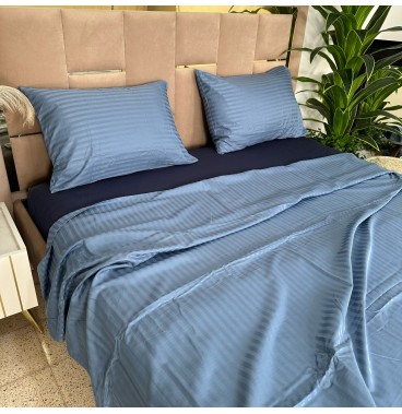 Parure de Lit 4 Pièces Coton – Douceur & Élégance Rayures Satinées