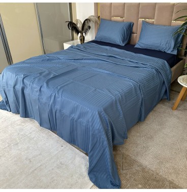 Parure de Lit 4 Pièces Coton – Douceur & Élégance Rayures Satinées