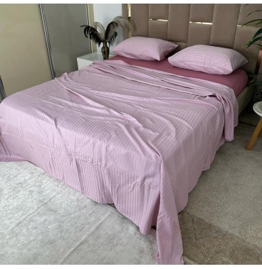 Parure de Lit 4 Pièces Coton – Douceur & Élégance Rayures Satinées