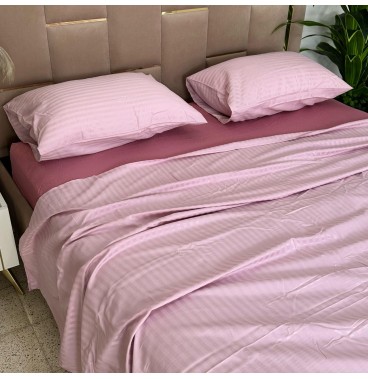 Parure de Lit 4 Pièces Coton – Douceur & Élégance Rayures Satinées