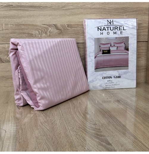 Parure de Lit 4 Pièces Coton – Douceur & Élégance Rayures Satinées