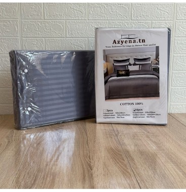 Parure de Lit 3 Pièces Coton – Douceur & Élégance Rayures Satinées