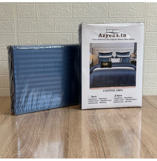 Parure de Lit 3 Pièces Coton – Douceur & Élégance Rayures Satinées