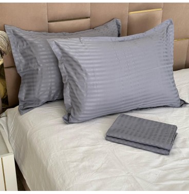 Lot de 6 Taies d’Oreiller 50x70 cm – Coton Microfibre Rayé Satiné