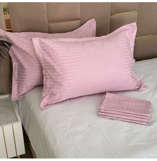Lot de 6 Taies d’Oreiller 50x70 cm – Coton Microfibre Rayé Satiné