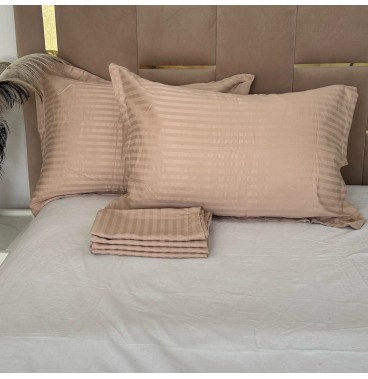 Lot de 6 Taies d’Oreiller 50x70 cm – Coton Microfibre Rayé Satiné