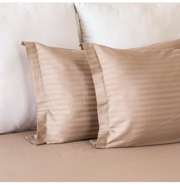 Lot de 6 Taies d’Oreiller 50x70 cm – Coton Microfibre Rayé Satiné