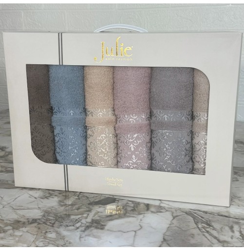 Coffret de 6 Serviettes de Visage Julie – Coton Premium, Douceur et Élégance