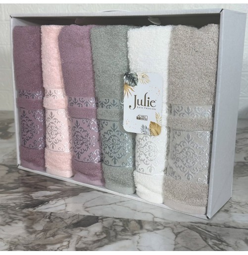 Coffret de 6 Serviettes de Visage Julie – Coton Premium, Douceur et Élégance