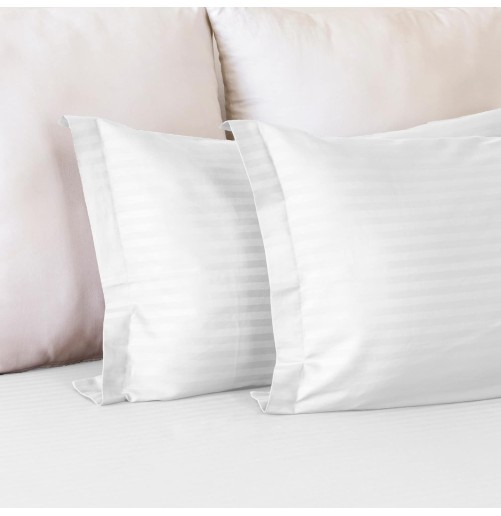 Lot de 6 Taies d’Oreiller 50x70 cm – Coton Microfibre Rayé Satiné