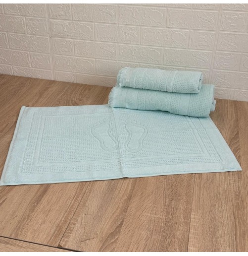 Ensemble 3 pièces de linge de bain luxe – Drap, serviette et tapis