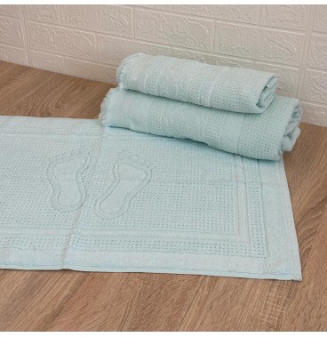 Ensemble 3 pièces de linge de bain luxe – Drap, serviette et tapis