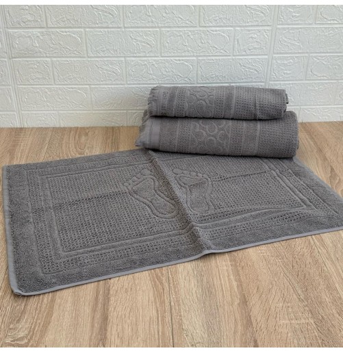 Ensemble 3 pièces de linge de bain luxe – Drap, serviette et tapis