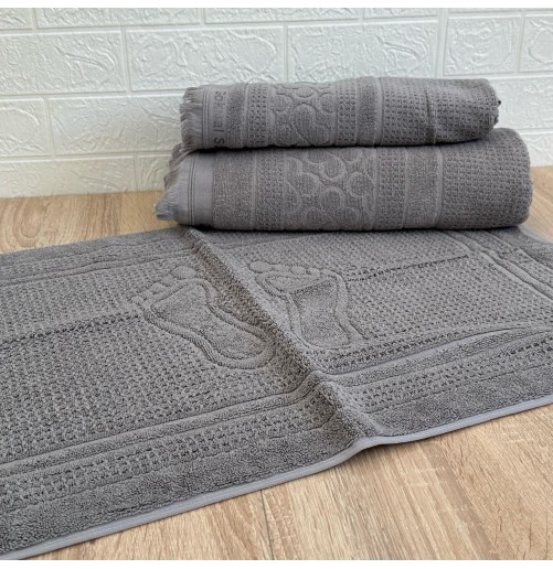 Ensemble 3 pièces de linge de bain luxe – Drap, serviette et tapis