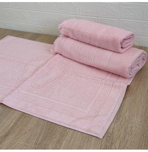 Ensemble 3 pièces de linge de bain luxe – Drap, serviette et tapis