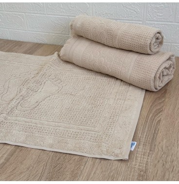 Ensemble 3 pièces de linge de bain luxe – Drap, serviette et tapis