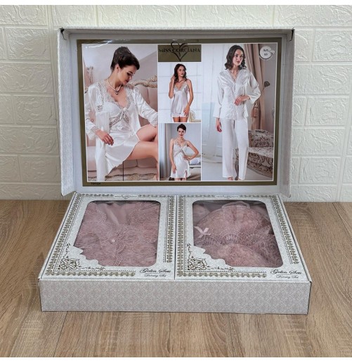 Pack lingerie 6 pièces en satin de soie luxueux
