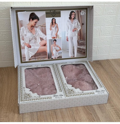 Pack lingerie 6 pièces en satin de soie luxueux
