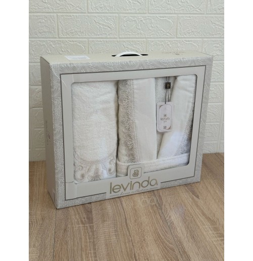 Pack peignoir 3 pièces en coton brodé – Haute qualité, avec coffret cadeau élégant