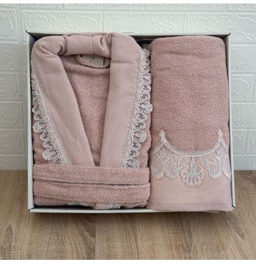 Pack peignoir 3 pièces en coton brodé – Haute qualité, avec coffret cadeau élégant