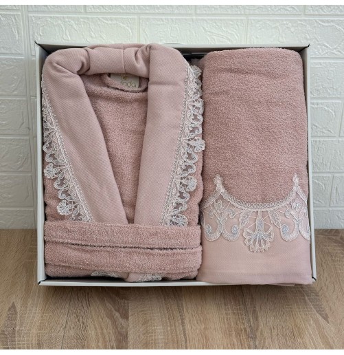 Pack peignoir 3 pièces en coton brodé – Haute qualité, avec coffret cadeau élégant