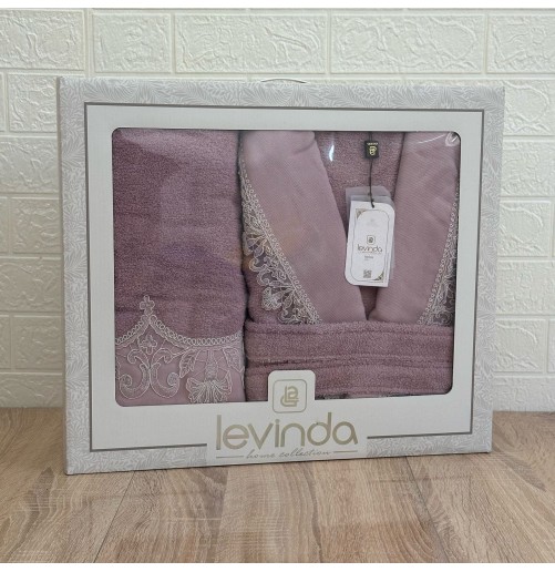Pack peignoir 3 pièces en coton brodé – Haute qualité, avec coffret cadeau élégant