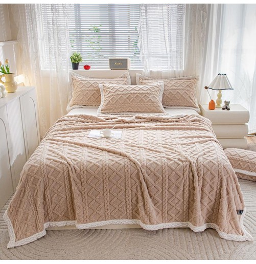 Plaid en fourrure 2 places avec 2 taies d’oreiller – Blanc ivoire 210x230 cm