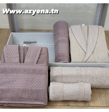 Coffret Linge de Bain Elle & Lui – 6 Pièces 100% Coton – Doux & Absorban