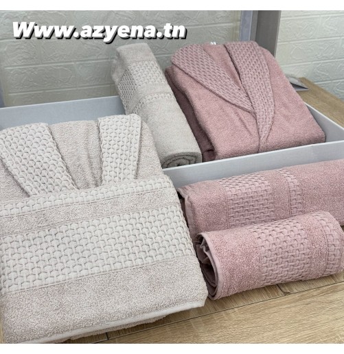 Coffret Linge de Bain Elle & Lui – 6 Pièces 100% Coton – Doux & Absorban