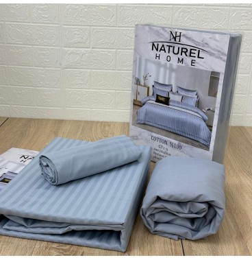 Parure de Lit 4 Pièces Coton 2 Places  – Bleu GRIS