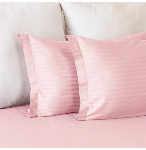 Lot de 6 Taies d’Oreiller 50x70 cm – Coton Microfibre Rayé Satiné