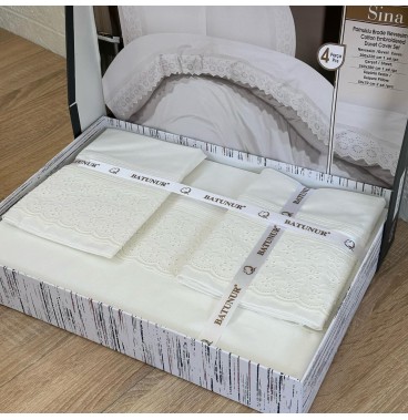 Parure de lit 4 pièces en coton brodé – Élégance et confort 100% coton