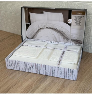 Parure de lit 4 pièces en coton brodé – Élégance et confort 100% coton