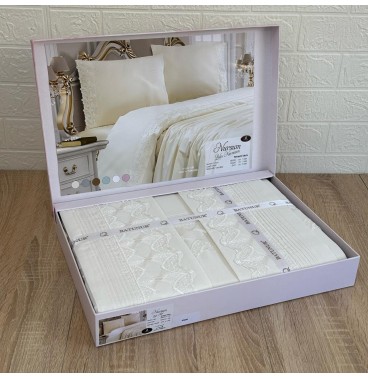 Parure de lit 4 pièces Batinur – 100% coton doux et brodé, design élégant