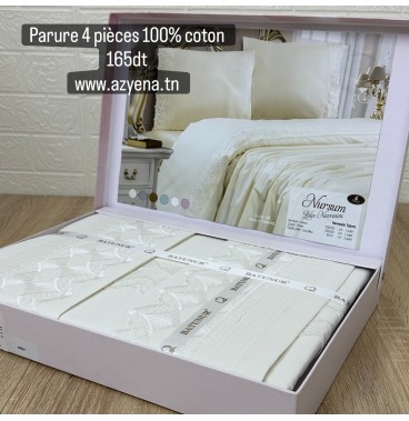 Parure de lit 4 pièces Batinur – 100% coton doux et brodé, design élégant