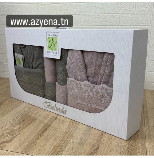 Coffret linge de bain “Elle & Lui” Belinda – Bambou luxe brodé, 8 pièces