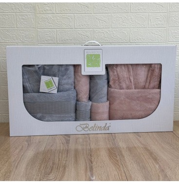 Coffret linge de bain “Elle & Lui” Belinda – Bambou luxe brodé, 8 pièces