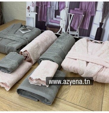 Coffret linge de bain “Elle & Lui” Belinda – Bambou luxe brodé, 8 pièces