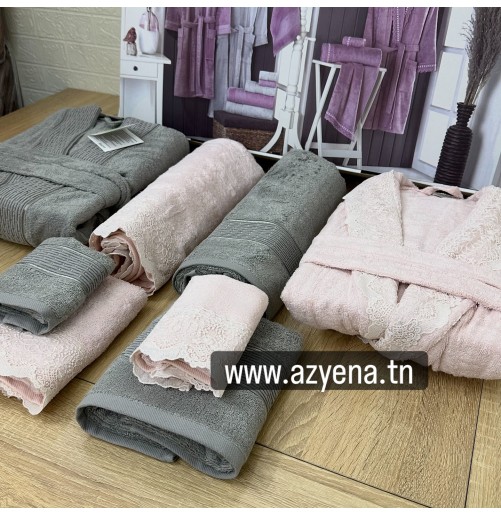 Coffret linge de bain “Elle & Lui” Belinda – Bambou luxe brodé, 8 pièces