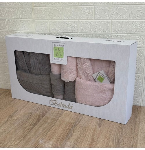 Coffret linge de bain “Elle & Lui” Belinda – Bambou luxe brodé, 8 pièces
