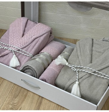 Linge de Bain Elle & Lui – 6 Pièces 100% Coton – Doux & Absorban