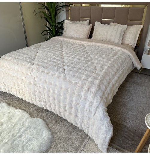 Blanc -Ensemble Couette Double face en Fourrure Lapin - 5 Pièces